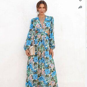 Vici Make Me Blush Floral Cutout Maxi Dress, Large